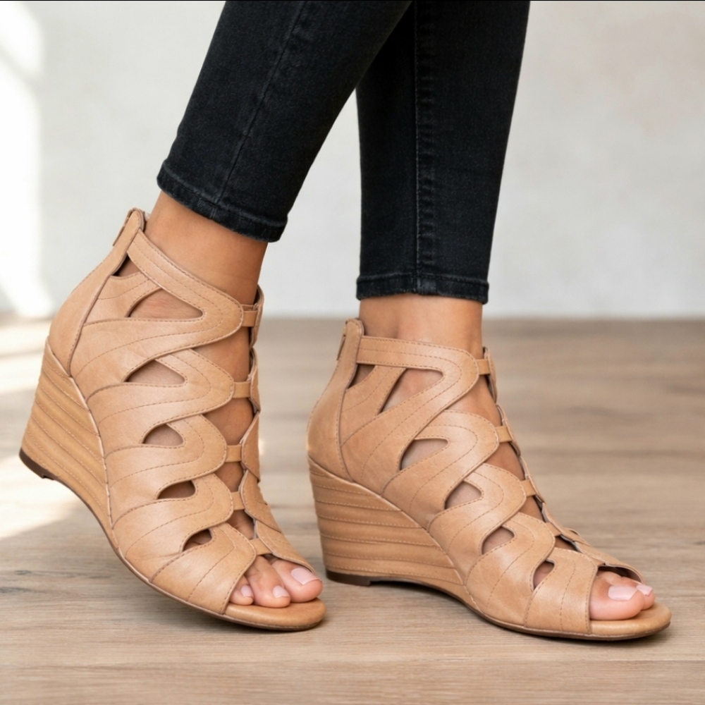 Miz Mooz NEW Tamara Artisan Boho Luxe Leather Stacked Wedge Comfort Sandals 9M